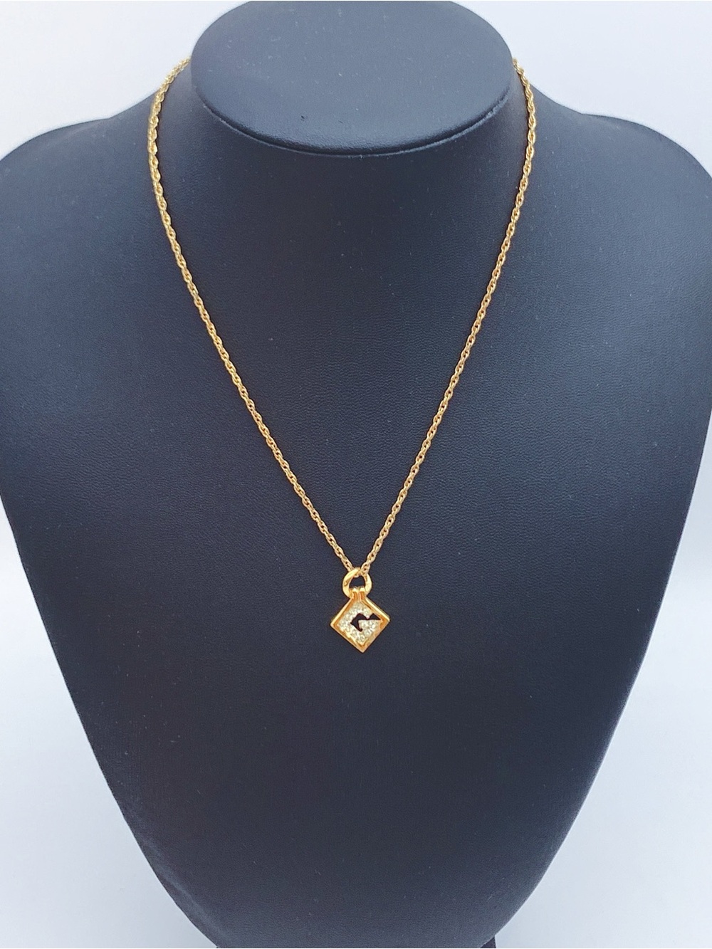 Vintage Givenchy Gold-Tone G-Logo Pendant Rhinestone Necklace